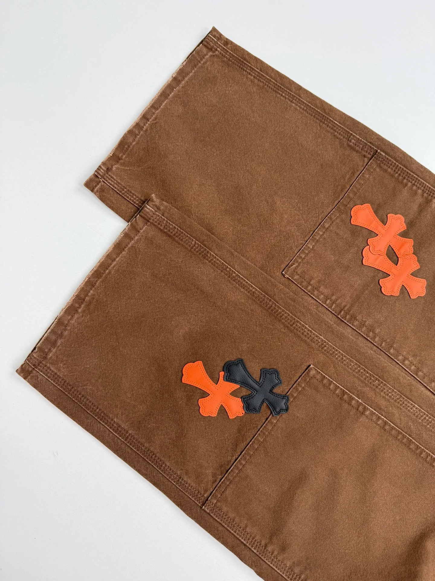 Chrome Heart Canvas ， Brown ， ， Orange+Black Genuine Leather ， ， ， ， ； 、 、 1:1 Size：28/30/32/34/36